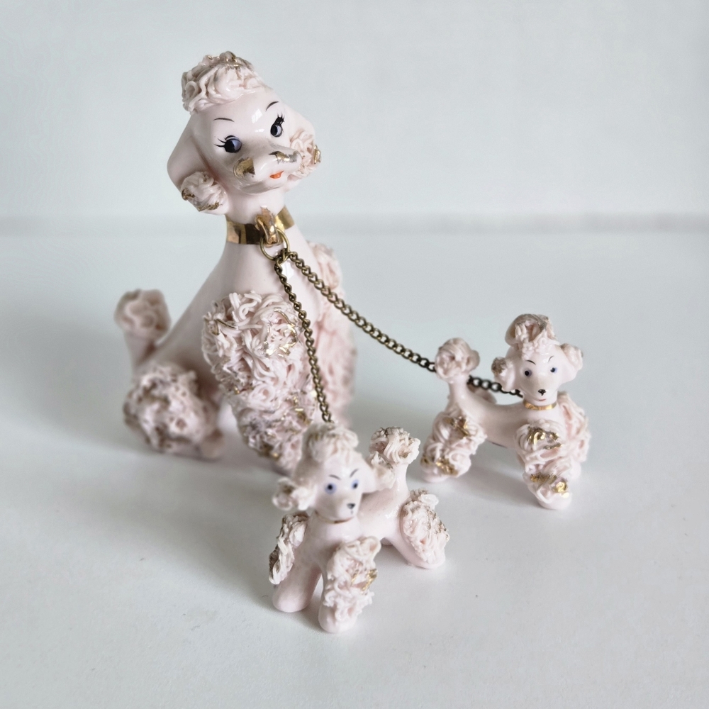 Vintage Pink Spaghetti Poodle Family